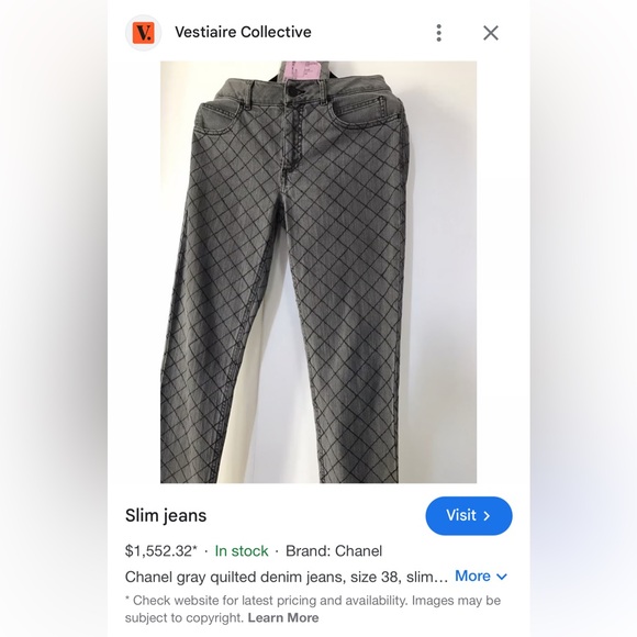 🖤🤍 CHANEL Quilted Stitched Grey Denim Jeans - Picture 12 of 17